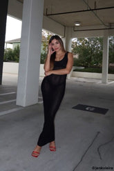 Sheer Bodycon Midi Sweater Dress