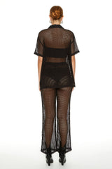 Sheer Crochet Shirt & Pants Set