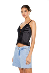 Satin Lace-Trim Cami