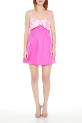 Colorblock Bow Mini Babydoll Dress