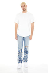 Frayed Patchwork Slim-Fit Jeans