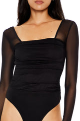 Ruched Mesh Thong Bodysuit