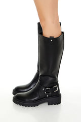 Studded O-Ring Faux Leather Boots