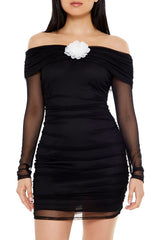 Rosette Off-the-Shoulder Mini Dress