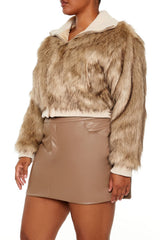 Plus Size Cropped Faux Fur Jacket
