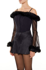 Faux Fur-Trim Open-Shoulder Top