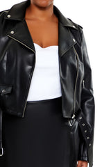 Plus Size Faux Leather Moto Jacket