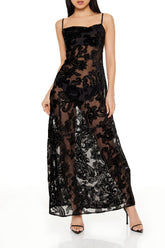 Sheer Flocked Paisley Maxi Dress