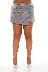 Plus Size Sequin Plaid Mini Skort