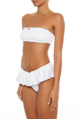 Seersucker Contrast Lettuce-Edge Bandeau Bikini Top