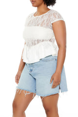 Plus Size Sheer Lace Peplum Top