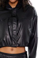 Faux Leather Cropped Bomber Jacker