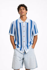 Striped Open Knit Button Down Shirt