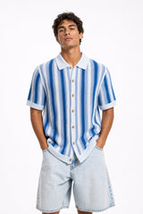 Striped Open Knit Button Down Shirt