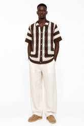 Crochet Stripe Button Down Shirt