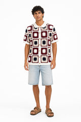 Crochet Short Sleeve Button Down Shirt