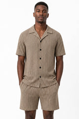 Striped Textured Knit Button Down Shirt