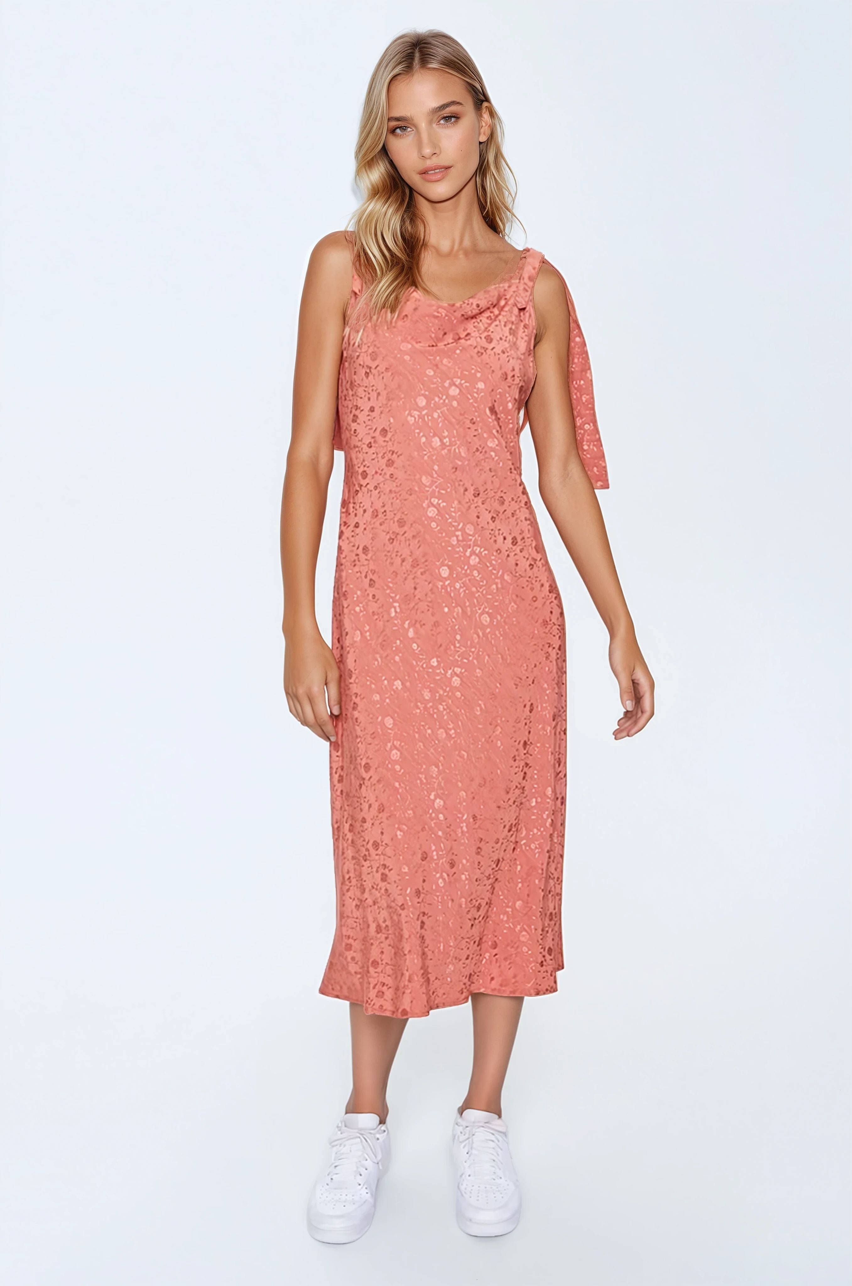 Floral Cowl Neck Midi Dress