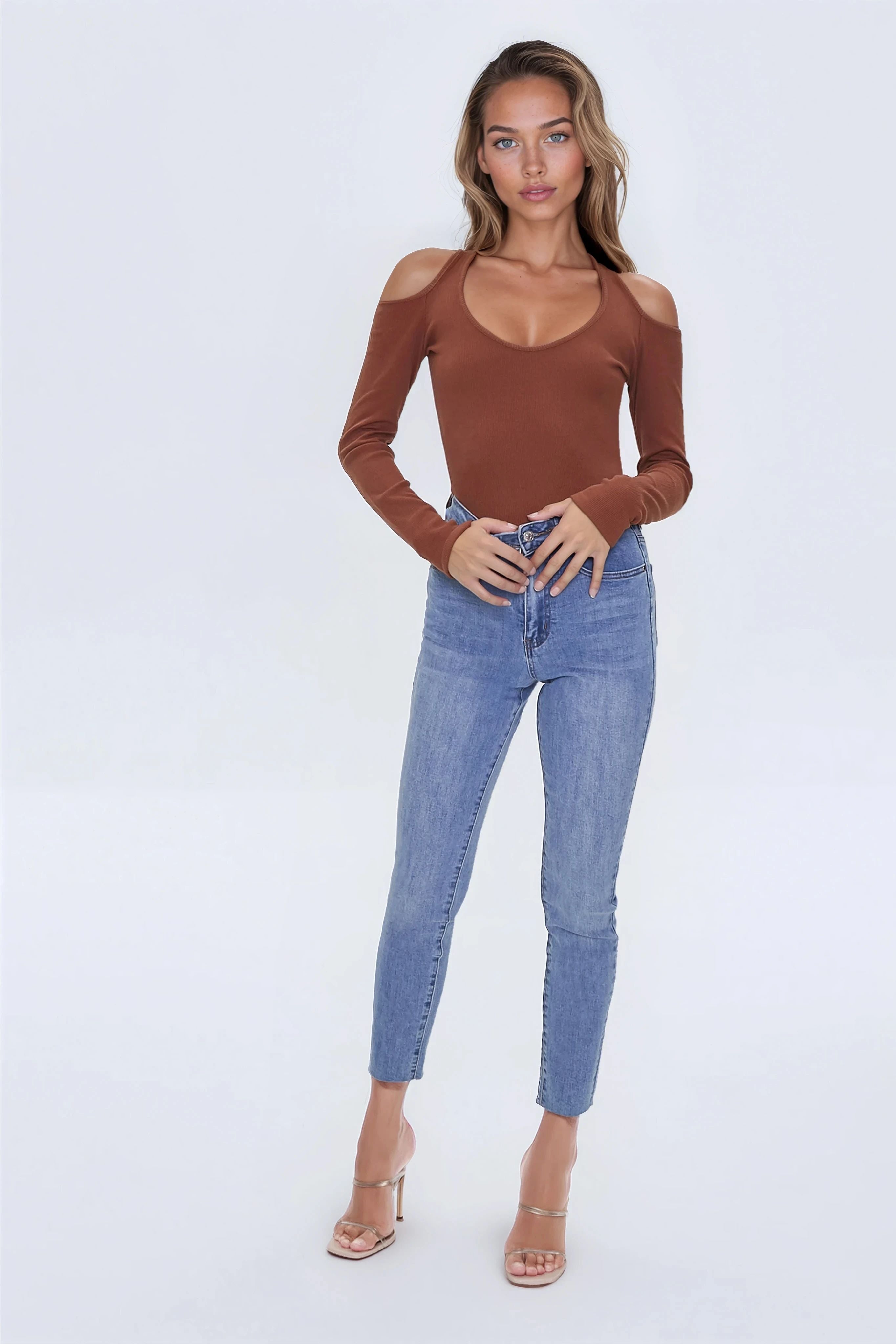Ribbed Open-Shoulder Top