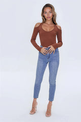 Ribbed Open-Shoulder Top