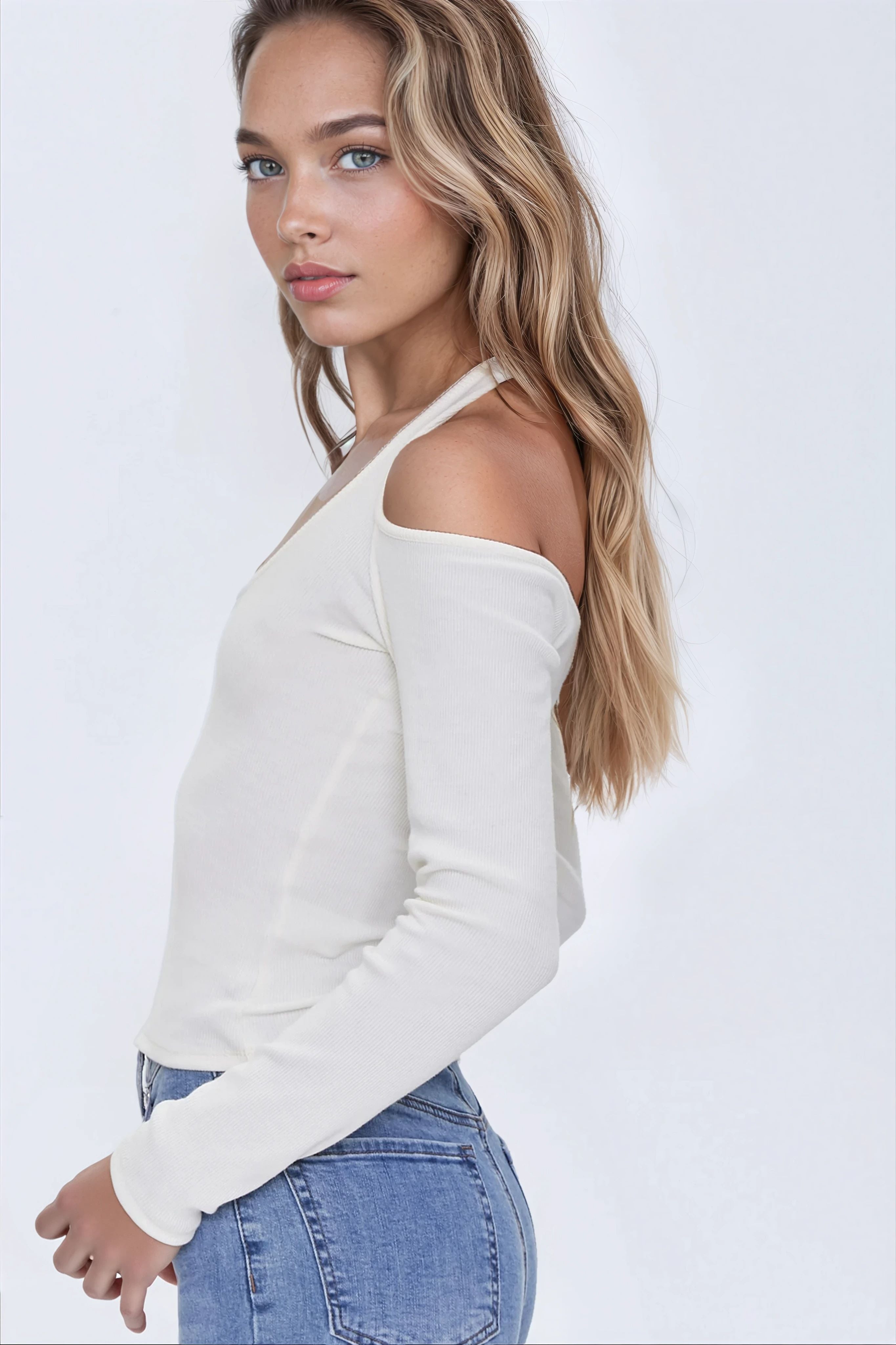 Ribbed Open-Shoulder Top