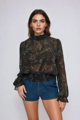 Celestial Print Sheer Chiffon Top