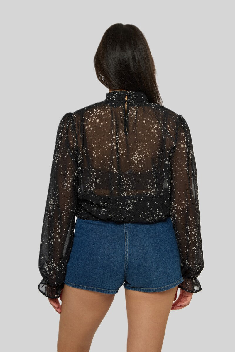 Celestial Print Sheer Chiffon Top