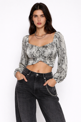 Snake Print Smocked Peasant Top