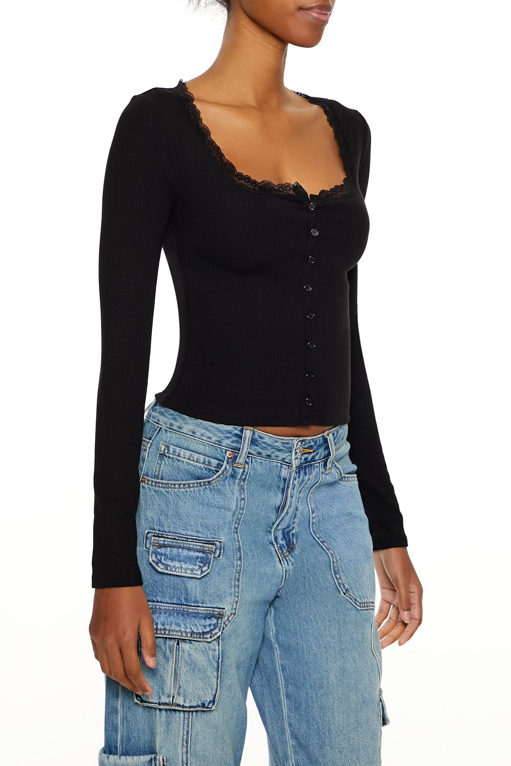 Ribbed Lace-Trim Top