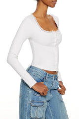 Ribbed Lace-Trim Top