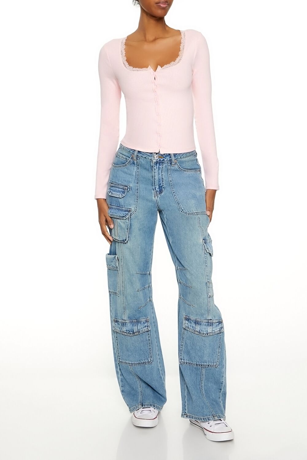 Ribbed Lace-Trim Top