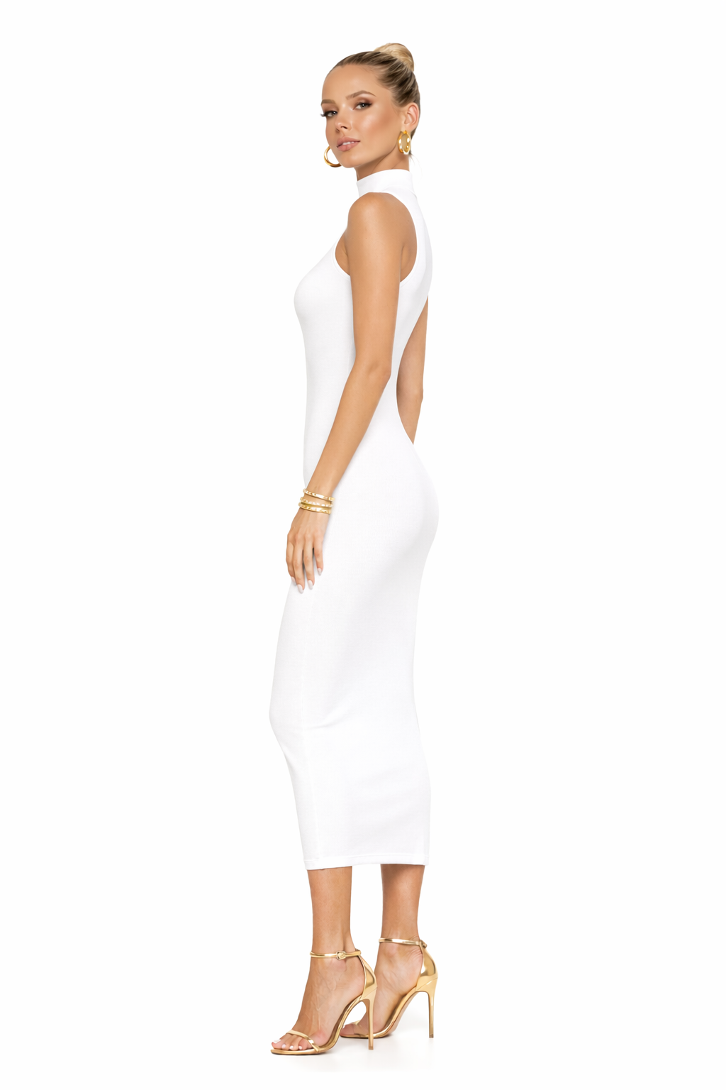 Ribbed Knit Mock Neck Midi Dress