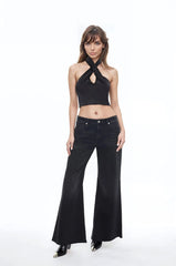 Satin Crisscross Halter Crop Top