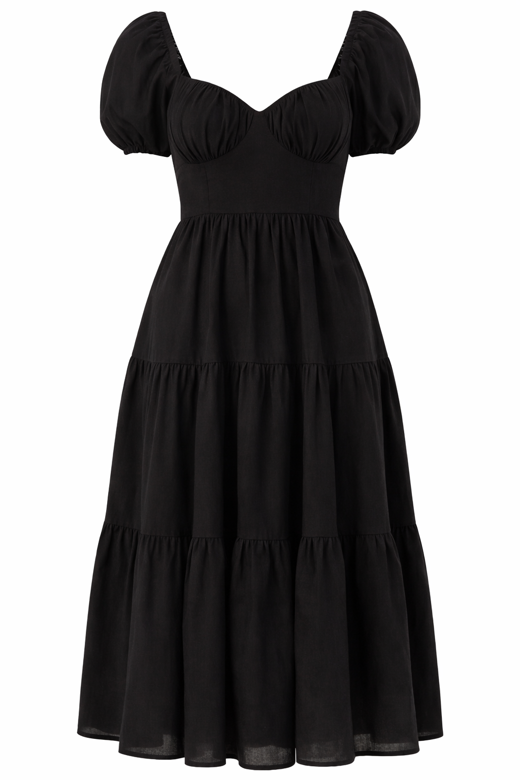 Tiered Puff-Sleeve Maxi Dress