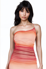Gradient One-Shoulder Midi Dress