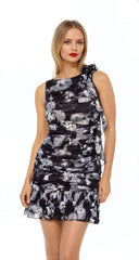 Ruffle Abstract Rosette Mini Dress