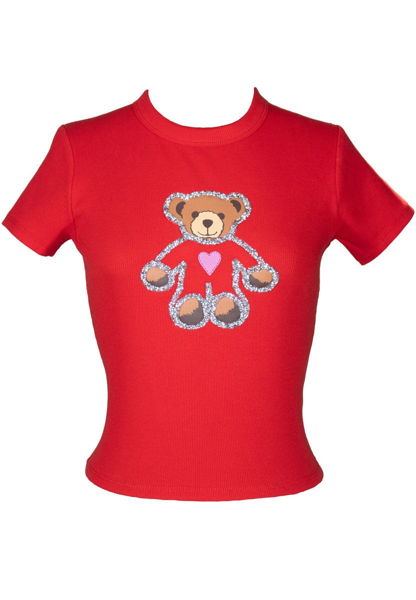 Sequin Teddy Bear Graphic Baby Tee