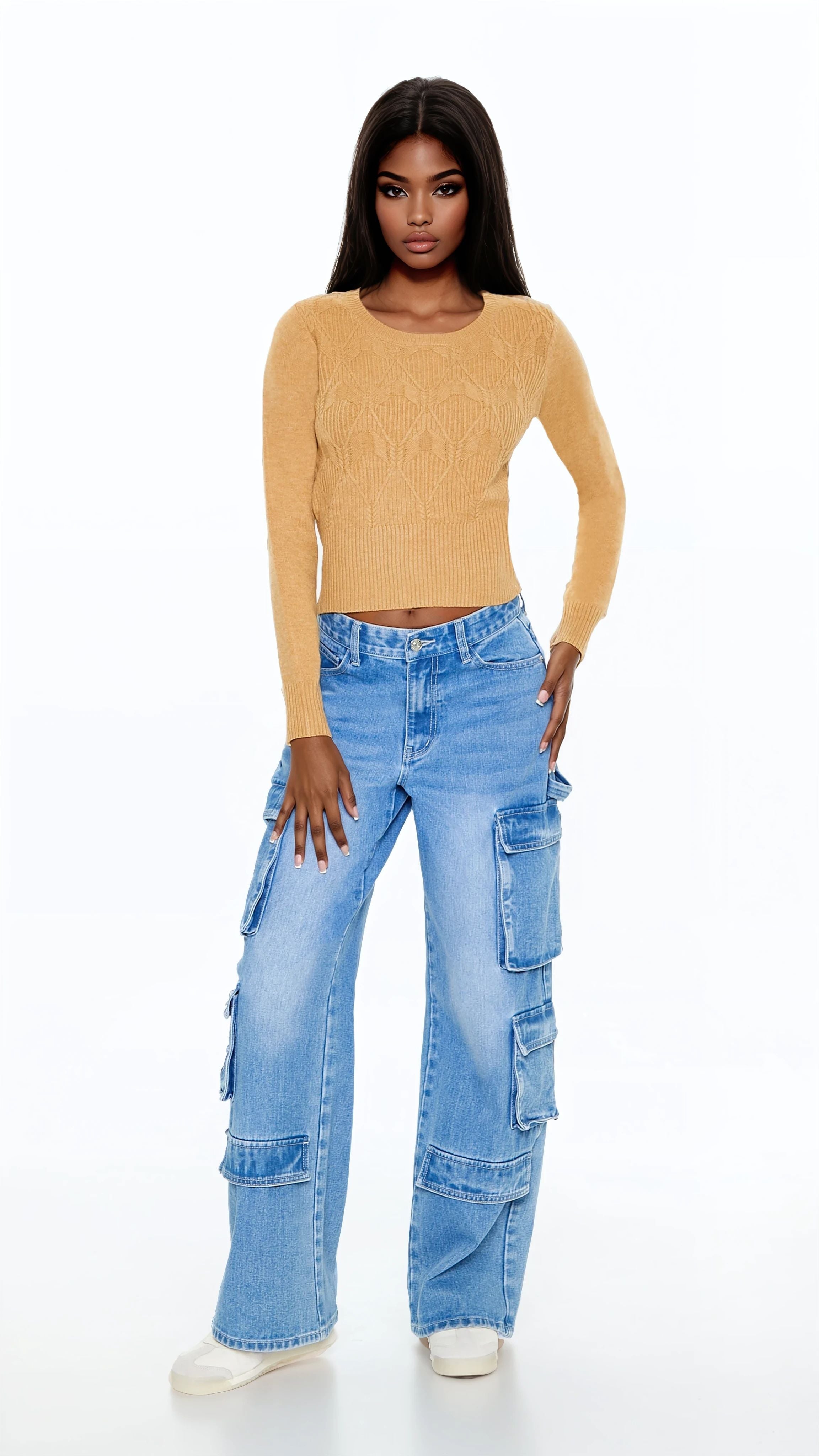 Cropped Lattice Sweater