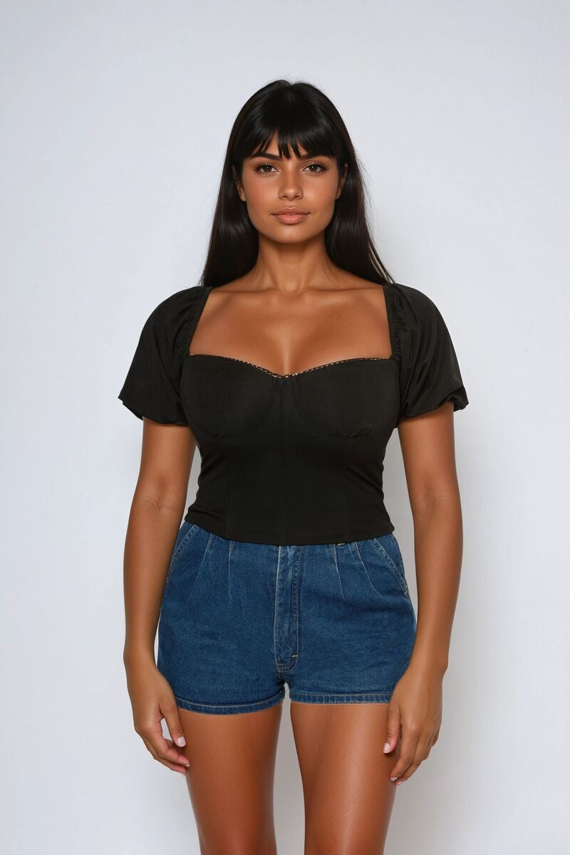 Jersey Knit Puff-Sleeve Top