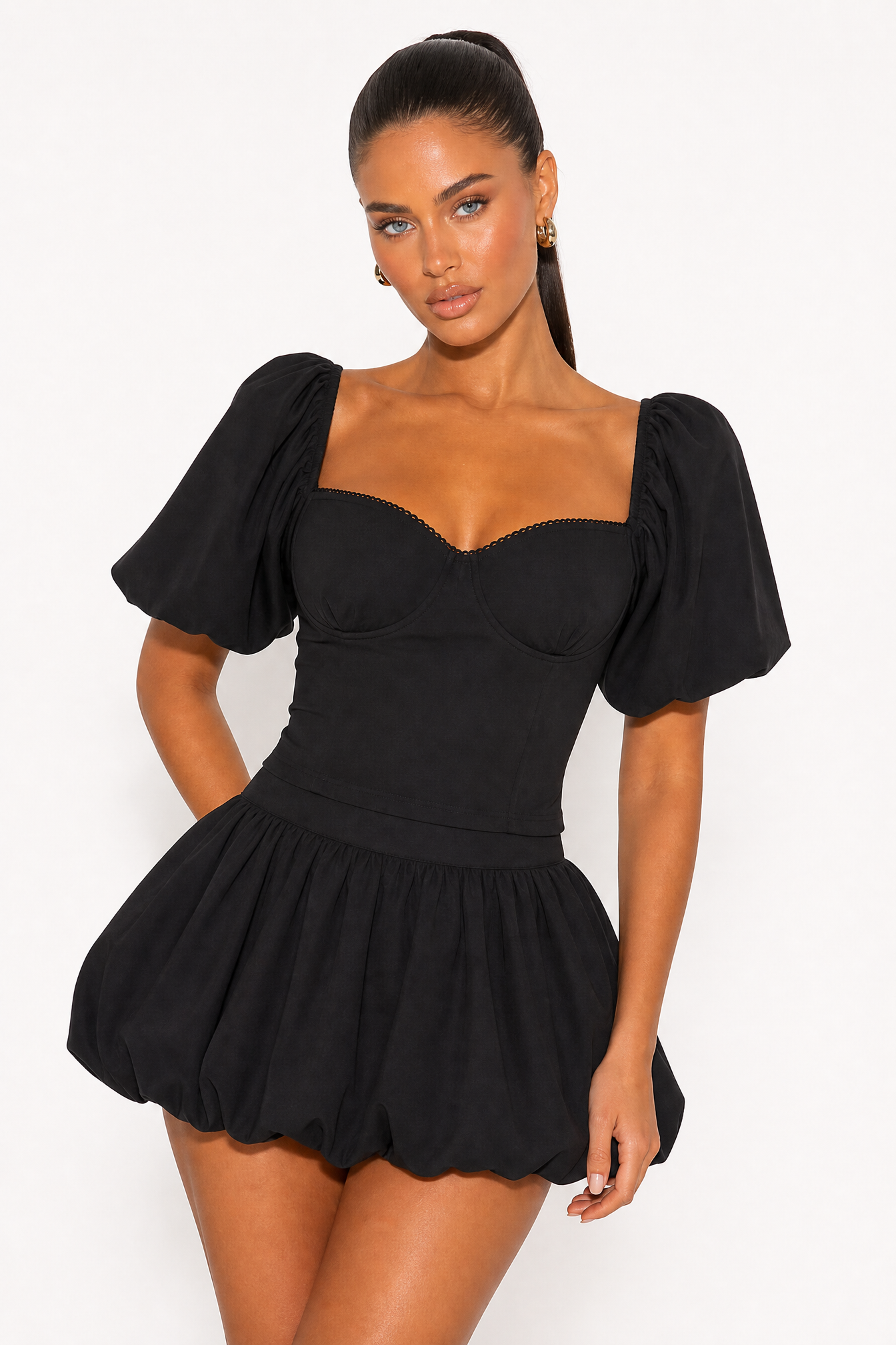 Jersey Knit Puff-Sleeve Top