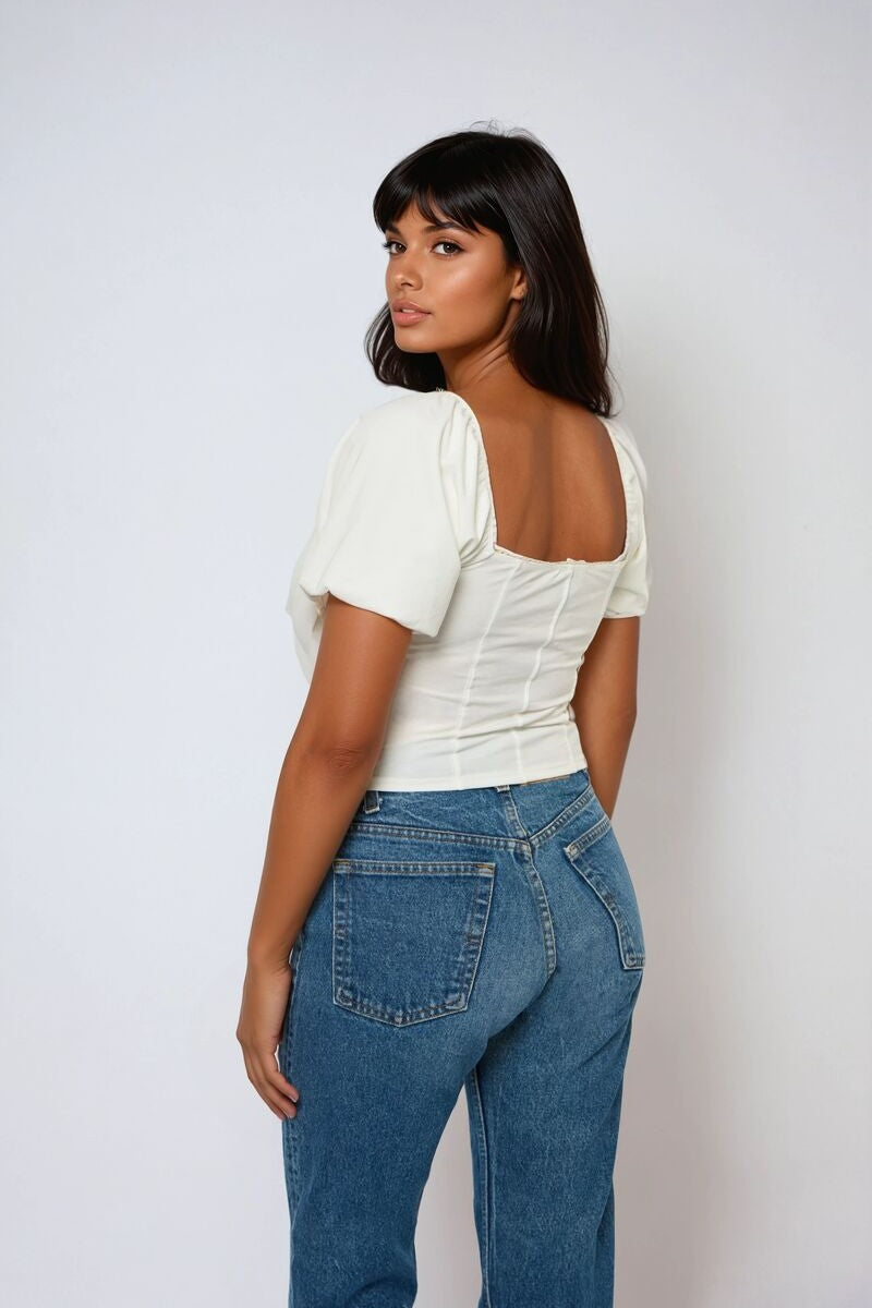 Jersey Knit Puff-Sleeve Top