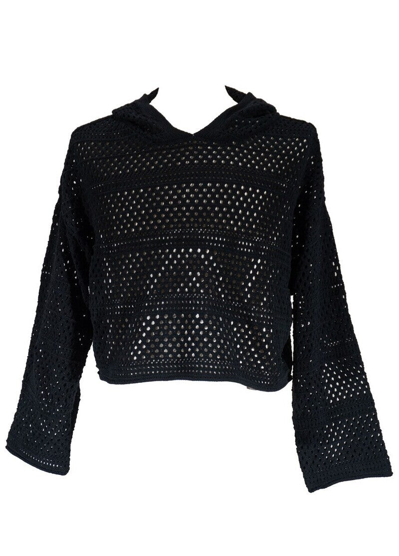 Plus Size Cropped Hooded Open-Knit Sweater