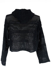 Plus Size Cropped Hooded Open-Knit Sweater