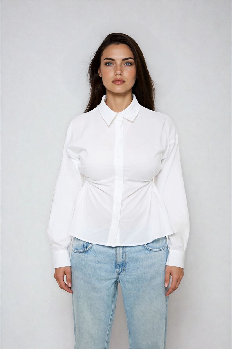 Cinched Cutout Button-Up Shirt