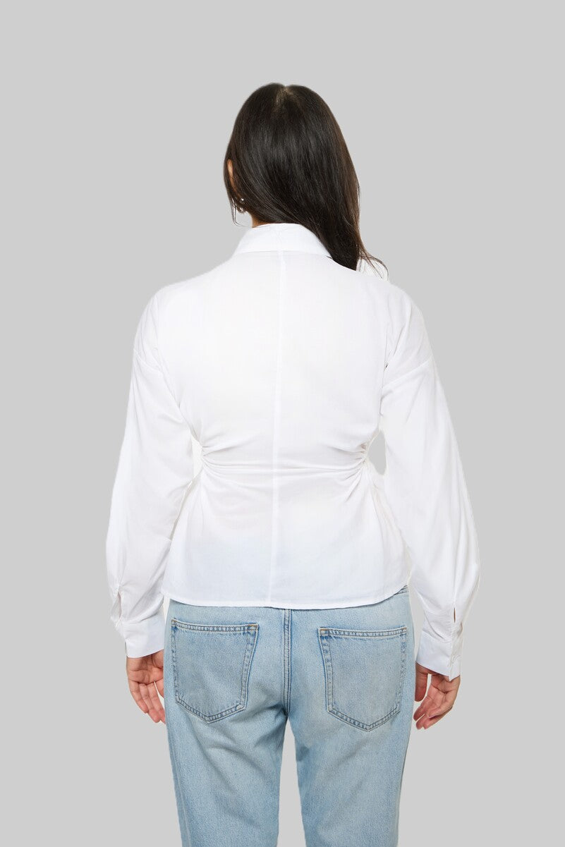 Cinched Cutout Button-Up Shirt