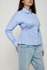 Cinched Cutout Button-Up Shirt
