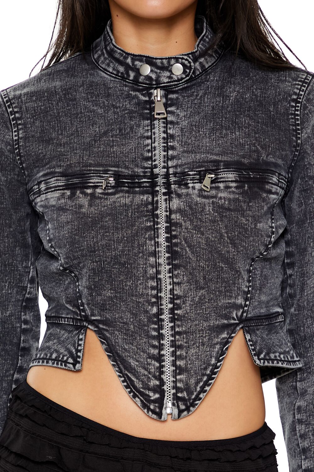 Denim Mineral Wash Moto Jacket