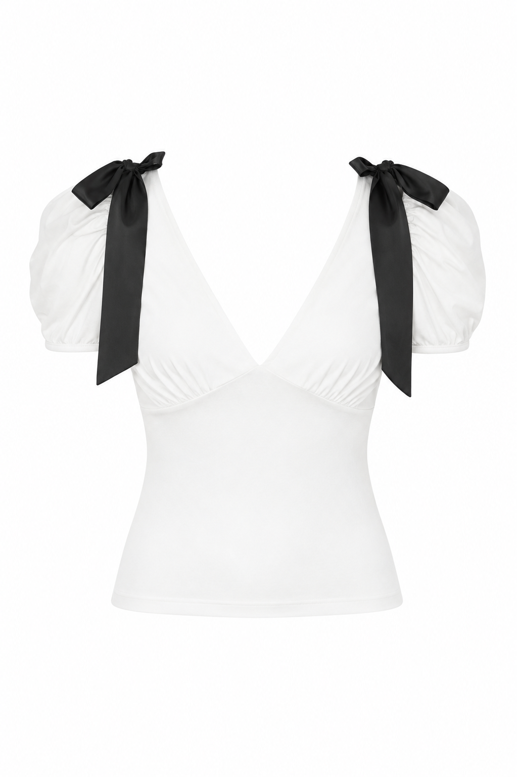 Puff-Sleeve Satin Bow Top
