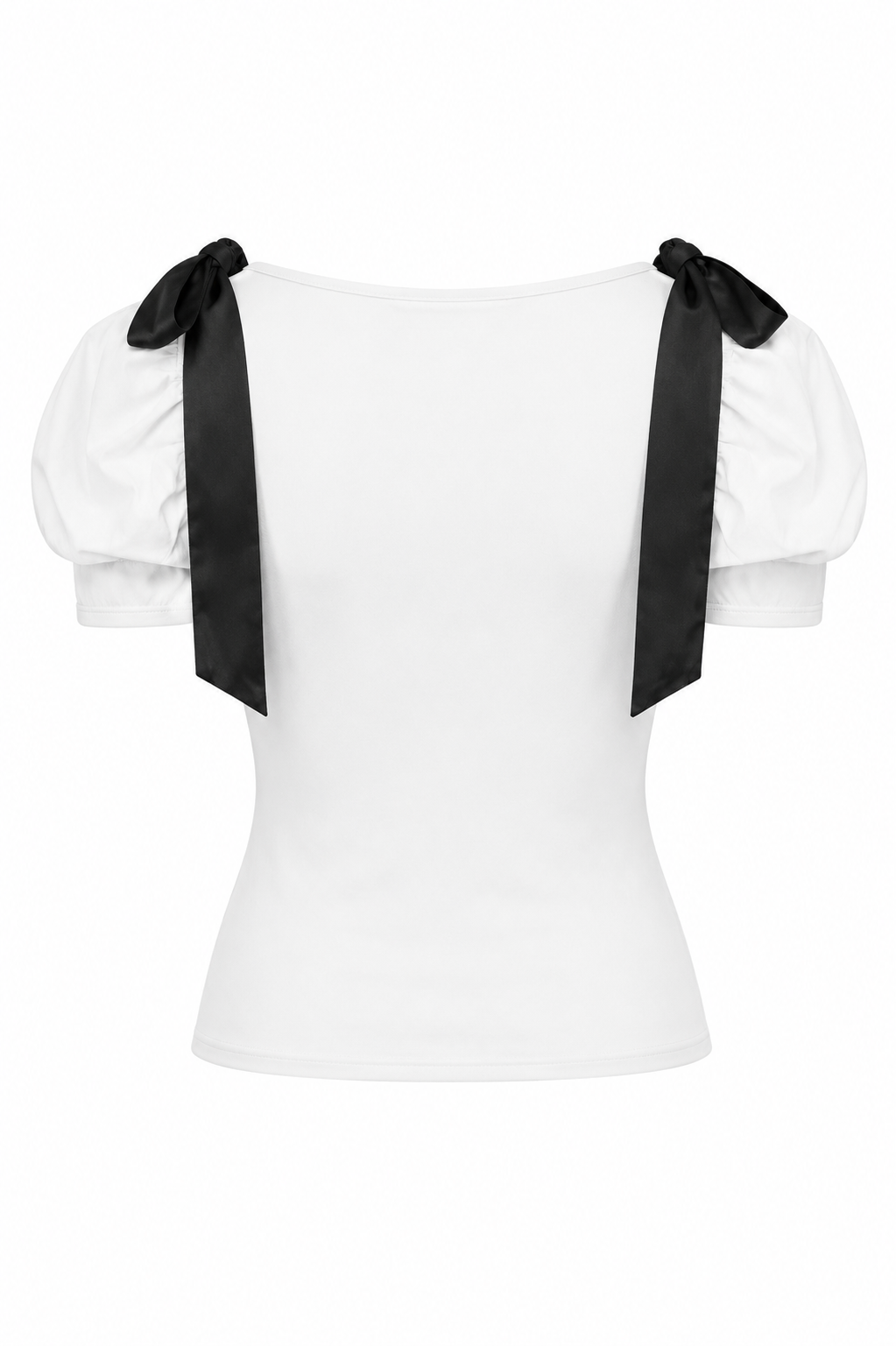 Puff-Sleeve Satin Bow Top