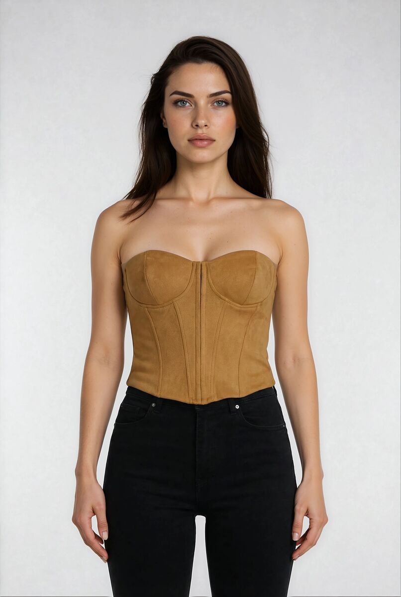 Faux Suede Strapless Bustier Top